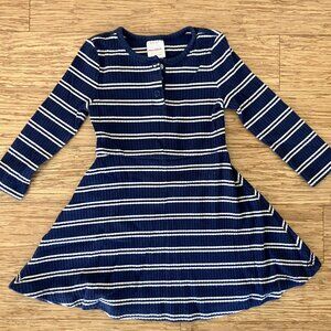 Hanna Andersson Long sleeve Dress Navy Striped sz 3T